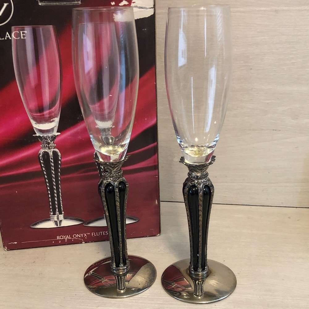 Royal Onyx Champagne Flutes Lot of 2, 6oz. 10 1/2” Tall Flutes in Original Box